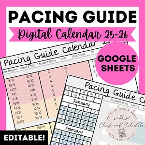 Pacing Guide 25-26 | Editable Digital Calendar | Curriculum Map | Google Sheets