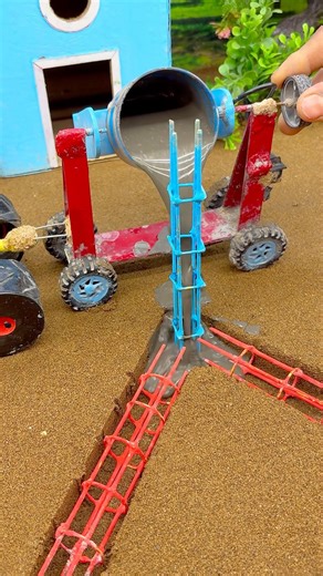 Mini Tractor Cement Pouring Machine 😱 DIY Concrete Pillar Build Hack 🚜 Ultra Satisfying Sand Work