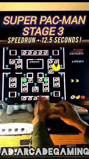 Super Pac-Man Stage 3 Speedrun 12.5s - Namco Arcade Classics Joystick Controller