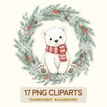 Holiday Wreath Animals PNG • 17 Digital Clipart Files