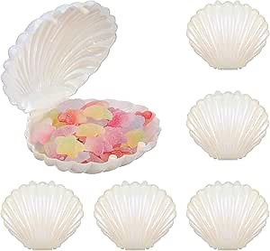 Shells Candy Box 30pcs Seashell Party Favor Box Sea Clam Treat Containers Plastic Chocolate Jewelry for Wedding Birthday Shower Decorations