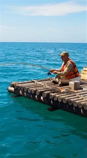 Pacific Ocean drift fishing extreme survival Pufferfish fish catch and cook bamboo boat