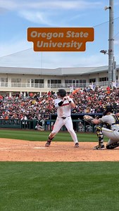 Bryce Hubbard, playing for Oregon State University, shoots an RBI single scoring AJ Singer to centerfield during the annual College Baseball Series presented by REV Entertainment. Stanford, Arizona, Oregon State, and Michigan battle it out in a round robin style tournament to open the college baseball season. #collegebaseball #osu #rbi #hitting | Milb Insider