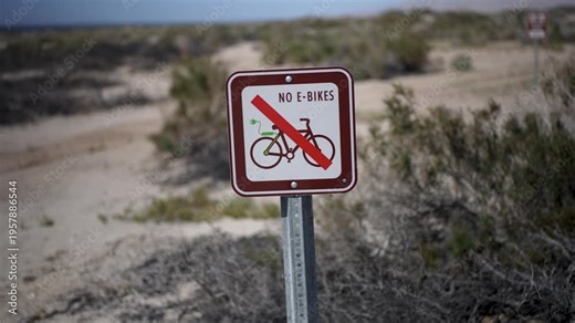 Campground signs at Salton Sea Recreation Area in California mark areas where bikes are not allowed. Clear rules for visitors.