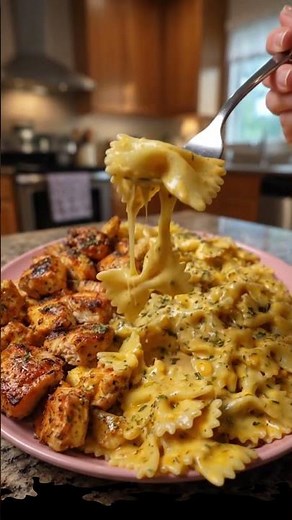 Garlic Butter Chicken Bowtie Pasta with Creamy Cheddar Sauce