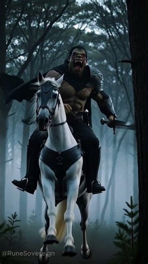 Orc Warrior Riding the Majestic White Stallion 🌩️ #fantasy #cinematicshorts #animation