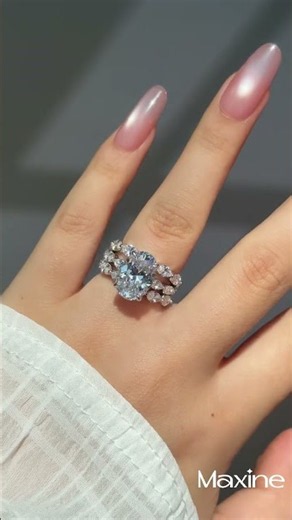 Classic Wedding Ring Set 4.5Ct Oval Cut Engagement Ring With Marquise Cut Full Wedding Band