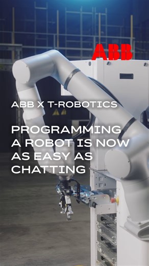 Turns out programming a robot is now as easy as chatting to one 🤖 Thanks to #GenAI and our #AIStartupChallenge winner T-ROBOTICS, machine tending just got a whole lot smarter! 👉 Watch how we make it happen. | ABBRobotics