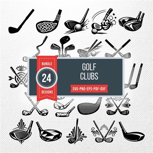 Golf Clubs SVG Bundle | 24 Vector Clipart | PNG EPS Pdf Dxf | Illustrations - Etsy