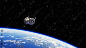 4K. Spacecraft Deploys Solar Panels Above The Earth. 3D Animation. 3840x2160.