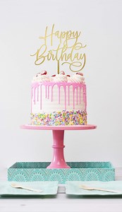 Script Happy Birthday Cake Topper / Adult Birthday Cake Topper / Classic Happy Birthday Cake Topper / Gold and Silver and Rose Gold - Etsy