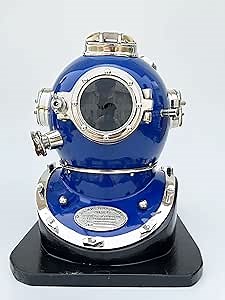 Scuba Diving Nautical Helmet | Maritime Ship's Decorative Helmet | (18", Antique Blue On Base)