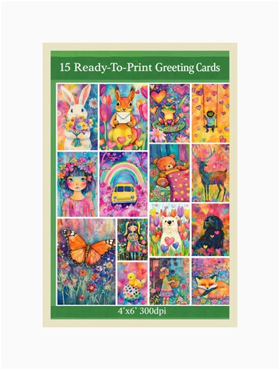 15 Printable Greeting Cards Bundle, Bright Colorful Card Set, Whimsical Blank Art Cards, 4x6 Printable Cards, Instant Download - Etsy