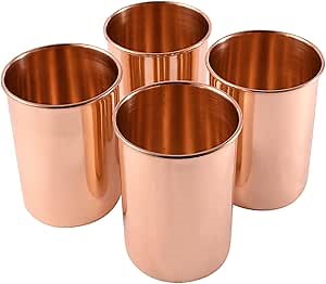 Pure Copper Glass for Drinking Water | Copper Cups Set of 4| For Ayurveda Health Benefits (11.8 Oz approx) (Plain Design)