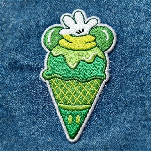 Disney Mickey Ice Cream Embroidered Iron on Patch | Green Mickey Mouse Cone Applique for Hat Hoodie Backpack DIY - Etsy UK