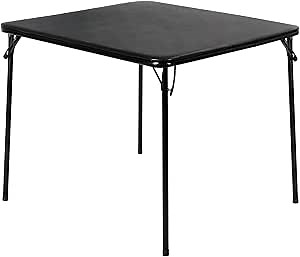 VECELO 34'' Portable Square Folding Card Table with Collapsible Legs & Vinyl Upholstery, Metal, Black