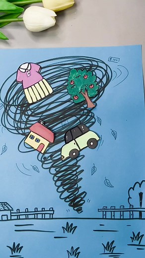 What kind of tornado is coming, let's use our brains to draw it #parent-child handicraft #kindergarten manual homework #children's art #children's line drawing #children's painting works paper craft ideas | paper craft ideas