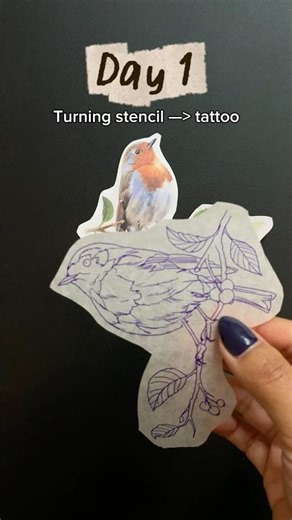 Day 1 – Turning Robin stencil into tattoo #robin #tattoo
