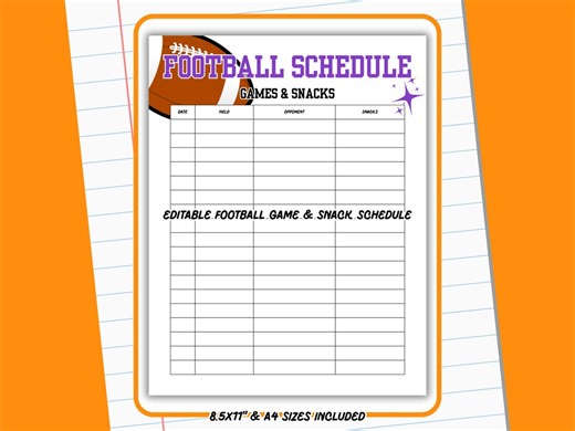 Football Schedule Printable | Snack Schedule | Editable Canva Template | Sport Schedule Planner | Team Snack Sign up Sheet - Etsy