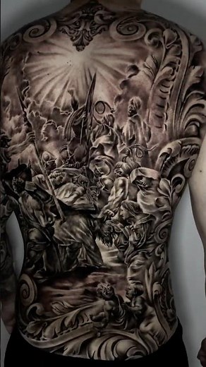 🔥 Epic Full Back Tattoo | Black & Grey Masterpiece Sleeve Extension
