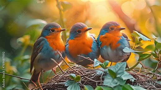 Serenade of spring: Animated birds celebrate in nature's embrace. Stock Video