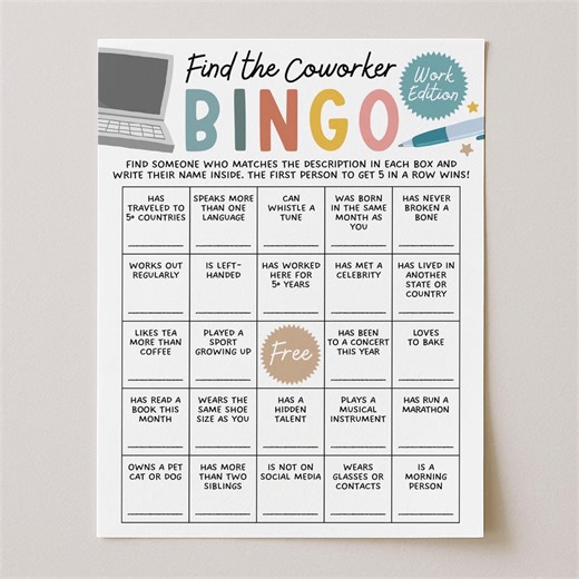 Coworker Bingo Office Game, Meeting Bingo Team Building Games Printable, Office Party Games, Icebreaker Bingo, Digital Download - Etsy