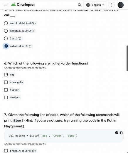 More Kotlin Fundamentals Quiz Answers || Unit 3: Display lists and use Material Design