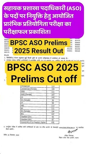 BPSC ASO Cut off 2025 | BPSC ASO Prelims 2025 Result Out | BPSC ASO 2025 Cut off