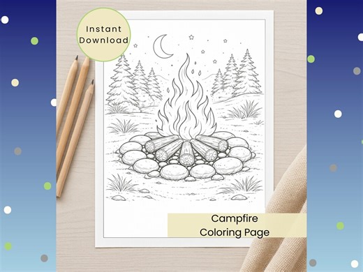 Campfire Coloring Page: Summer Activity (PNG Digital Download) Fun Coloring Sheet for Kids, Teens, and Adults - Etsy