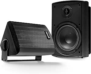 Gemini Sound GHSI-W650BT 6.5" Outdoor Bluetooth Speakers – Powered IP44 Waterproof Wall Mount Pair for Patios, Rust-Proof Aluminum Grills, Expandable to 16 Speakers, Immersive Hi-Fi Sound (Black)