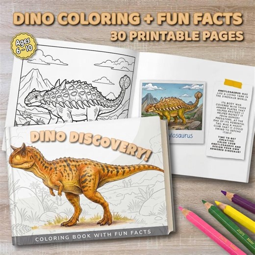 Dinosaur Coloring Pages for Kids | 30 Printable Dino Pages With Fun Facts | Dinosaur Activity Coloring Book - Etsy