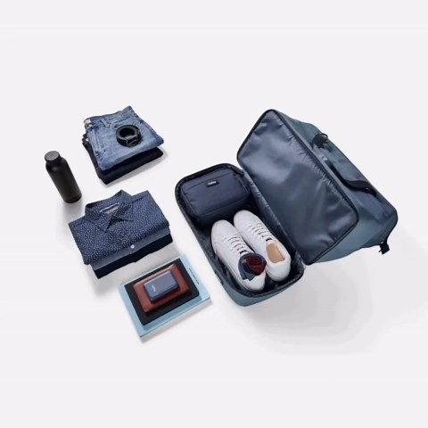 Halfday Double Decker Weekender: Travel Duffel Bag with Shoe Compartment, 40L Carry-on Overnight Bag, Water-Resistant (Trolley Sleeve, Padded Strap, Bottom Zip Compartment, Interior Pockets), Dune