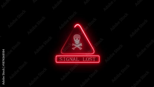 A glowing neon signal lost icon displayed disconnected or lost connection.The representing network monitoring, cybersecurity visuals and digital for animated videos presentations on black background. Stock Video