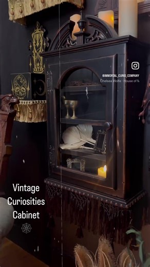 Beautiful gothic curio cabinet, now available. Follow the link in my bio to shop. #immortalcuriocompany #gothichome #gothichomedecor #gothicstyle #gothicvictorian #gothic #gothiclife #gothdecor #fringe #darkacademia #darkaesthetic #witchyhome #witchythings #witchyvibes #witchystuff #witchylife #oddities #curiosities #odditiesandcuriosities #odditiescollection #gallerywall #curiocabinet #oddities #curiosities #displaycabinet