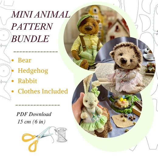 Set of Sewing Patterns for Toy Animals in PDF Format: Bunny, Bear, Horse, With Instructions for a Teddy Bear. - Etsy
