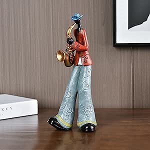 Lordree Jazz Band Player Figurines Vintage Musician Figure Resin Statues Desktop Ornament Retro Sculpture Home Indoor Decorations (Saxophone, 28cm*12cm)