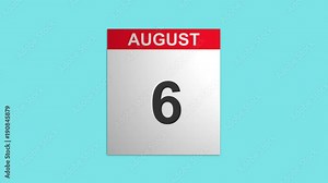 Calendar animation with August month and pages in motion, shot with blue screen background Stock Video