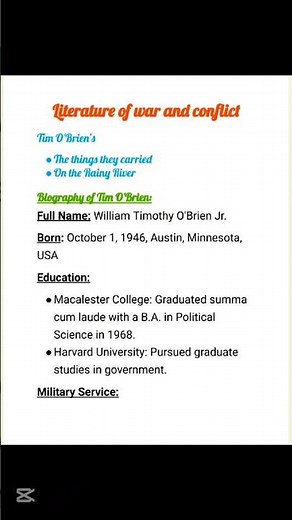 #tim O'Brien#biography#poem#the things they carried#on the rainy river#detailed#analysis#summary#