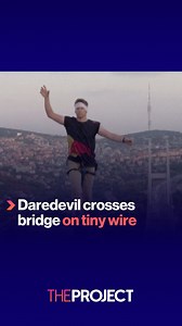 12K views · 35 reactions | Daredevil Jaan Roose has walked over 1KM on a slackline 165 metres above sea level over the iconic Bosphorus Bridge in Istanbul, showing you don't need a car to go from Asia to Europe... | The Project | Facebook