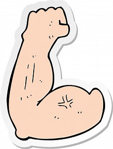 sticker of a flexing bicep cartoon