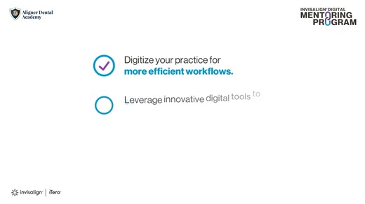 Introducing the Invisalign® Digital Mentoring Programme. Pioneered by Align Technology. Powered by your peers. Boost your confidence with Invisalign restorative cases and elevate patient conversion with a programme designed to transform your digital dentistry workflow. What you’ll get: World‑class mentorship - On‑demand support, 1:1 expert guidance and complete access to Align Dental Academy Digital activation - iTero™ scanner rental for 6 months, digital workflow training and enhanced patient c