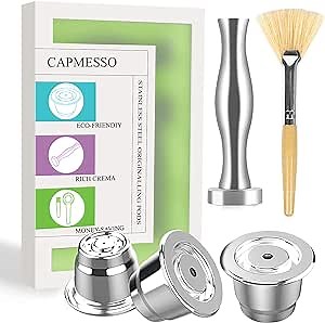 CAPMESSO Reusable Coffee Capsules Refillable Originalline Pod Stainless Steel Compatible with Nespresso OriginalLine Machines (Upgraded Creamy Version- 3 pod set)