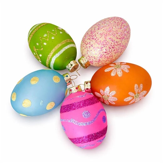 Set of 5 Glass Easter Egg Ornaments | 3” Glitter Egg Decorations | Pastel Spring Tree Ornaments | Colorful Holiday Decor - Etsy