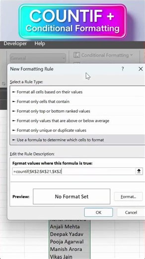 Excel COUNTIF + Conditional Formatting #excel #exceltips #exceltutorial #office #shorts #shortsfeed