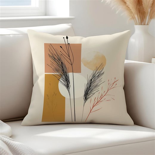 Boho Pillow Cover • Abstract Botanical Throw Pillow • Neutral Mid Century Decor - Etsy