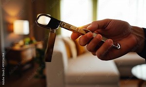 Real Estate Agent Handing Over Keys in a Beautifully Staged Living Room