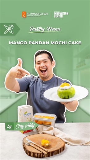 Pangan Lestari on Instagram: "Lembutnya mochi, legitnya pandan, sentuhan fresh dari mangga. Perpaduan manis dan segar yang cocok buat ide bisnis ataupun dessert di rumah! 🥭 Bahan yang dibutuhkan: - 260 gr Telur Utuh - 87 gr Gula Pasir - 17 gr SP - 87 gr Tepung Protein Sedang - 17 gr Maizena - 87 gr Minyak Biji Bunga matahari - 5 gr Pandan Paste - Pewarna Coklat Cara membuat: Kocok telur dengan gula dan sp hingga pucat mengembang. Lalu campurkan bahan kering yang sudah di ayak. Pancing minyak de