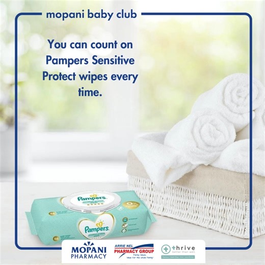 Pampers Sensitive Protect wipes are so gentle to the skin, you can count on it every time. Don't run out of baby supplies when you need them most! Check out our Family Health Promotion and save on everything from diapers to wet wipes.  Shop in-store or online: https://tinyurl.com/3kanxeps. #baby #parenthood #huggies #wedenesday #MopaniBaby #MopaniPharmacy | Mopani Pharmacy | Facebook