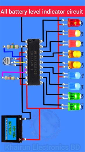 All battery level indicator circuit/using LM 3914 IC #shorts