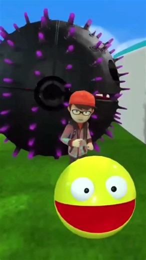 A toothy robot is chasing Pacman and the boy